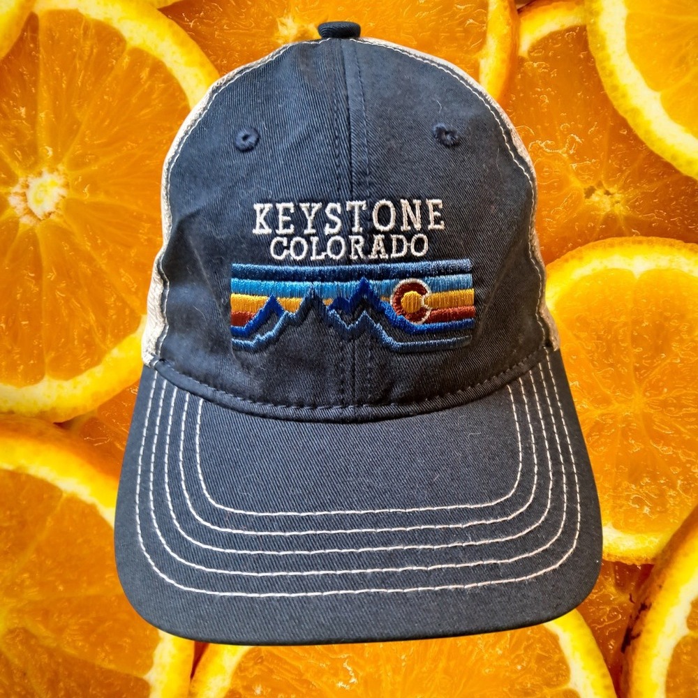 Keystone Colorado Trucker Hat Blue White Mountains Graphic Patch Cap